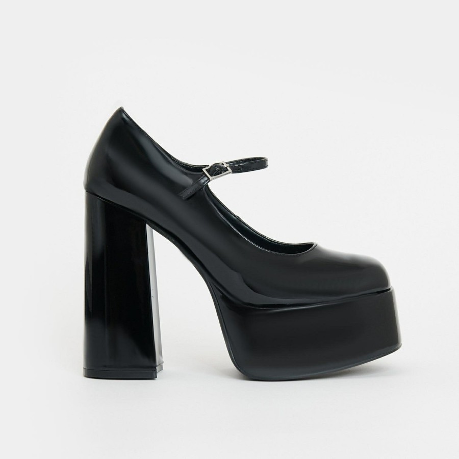 Women Koi footwear Platform Heels | Darkbloom Black Patent Platform ...